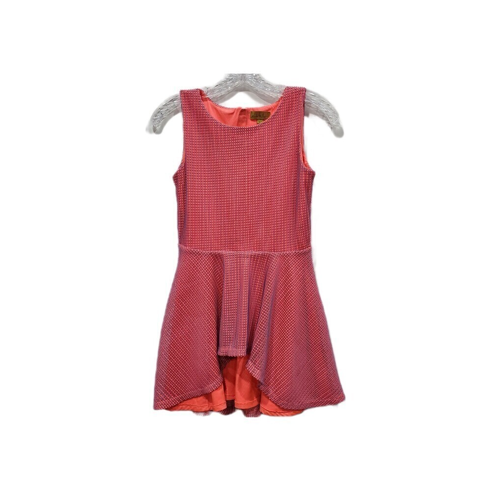 Nicole Miller Girls Coral & Blue Mesh Overlay High Lo Skater Dress, L